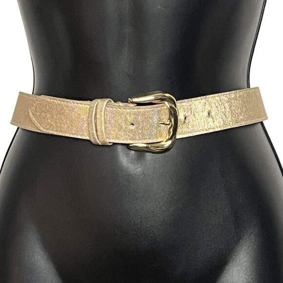 Vintage Daylor Gold Metallic Belt 1980s 1990s Linen Textured Faux Leather Size L - Picture 2 of 6